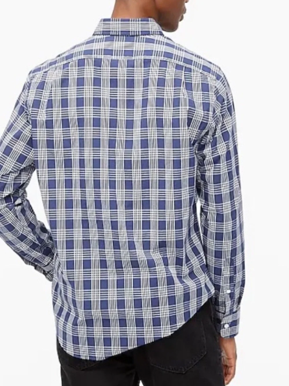 J. Crew Flex Washed Navy and White Tartan Plaid Button-Down Shirt Large Slim